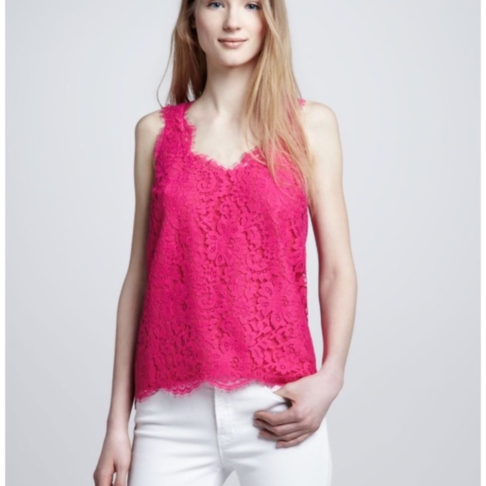 JOIE Cina Sleeveless Lace Blouse Tank PINK